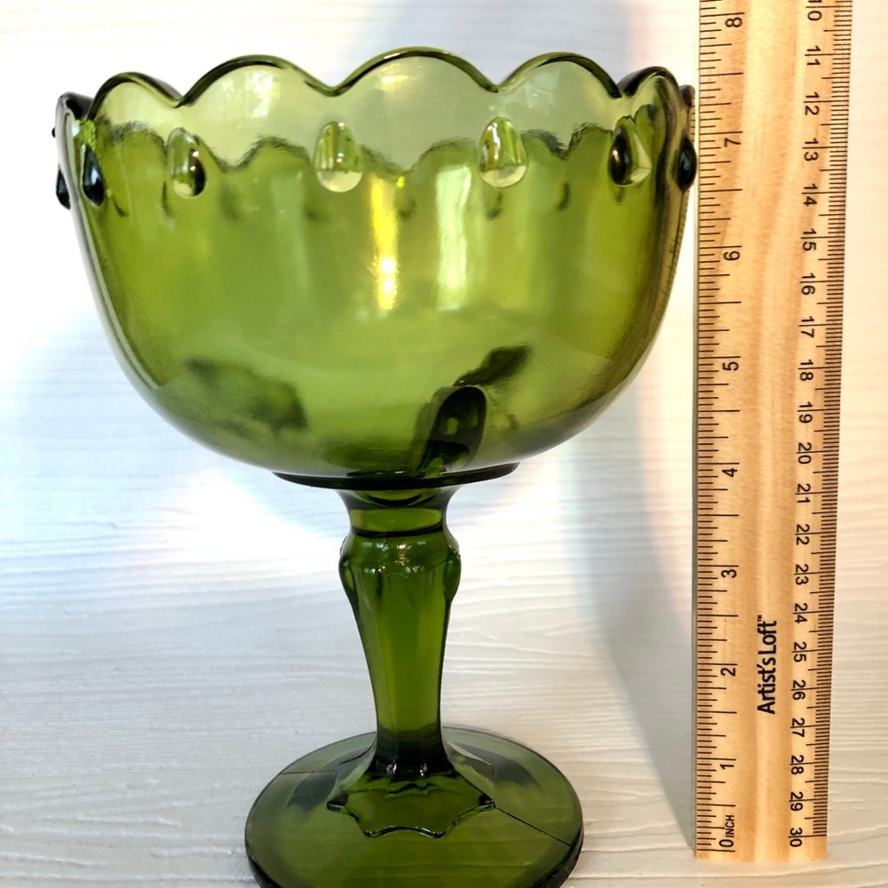 Indiana Glass Green Teardrop Pedestal dish - Picture 2 of 6
